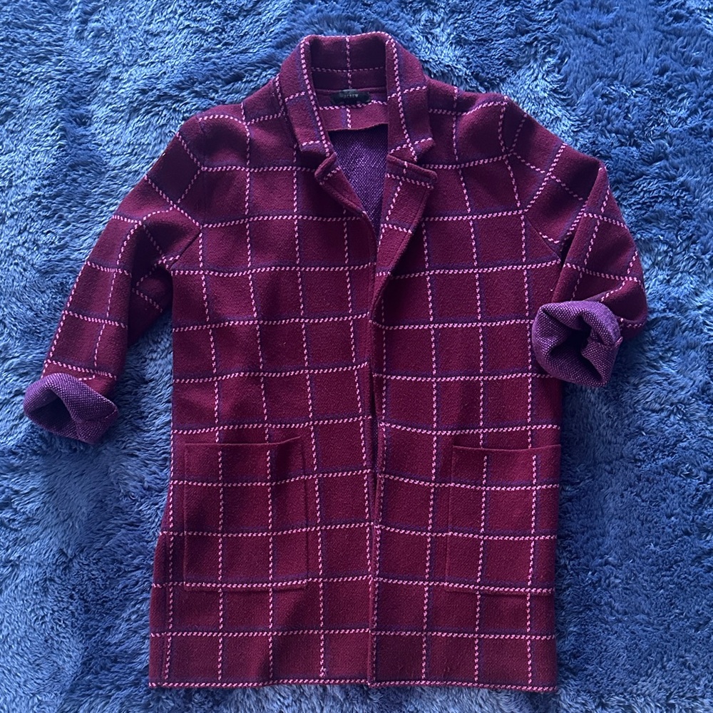 Burgundy Checkered Sweater Blazer
